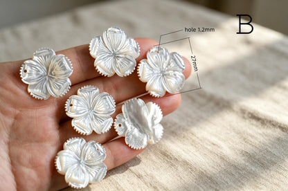 10pcs White Mother of Pearl Carved Flowers 35-43mm, Unique Large Shell Flowers (BK-019)