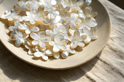 10pcs White Mother of Pearl Carved Flowers 35-43mm, Unique Large Shell Flowers (BK-019)