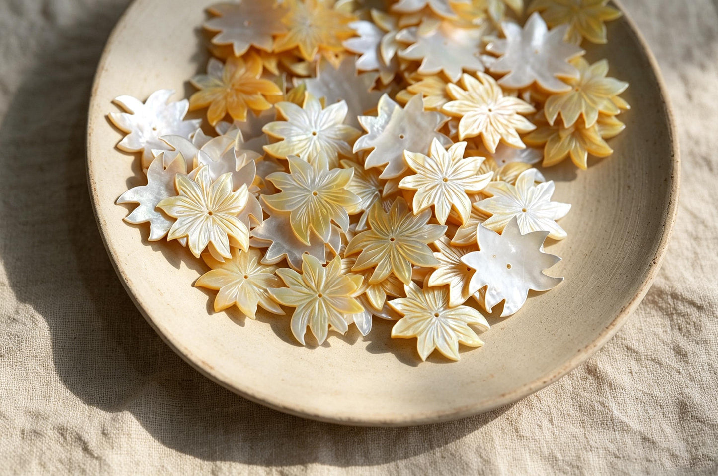 10pcs White Mother of Pearl Carved Flowers 35-43mm, Unique Large Shell Flowers (BK-019)