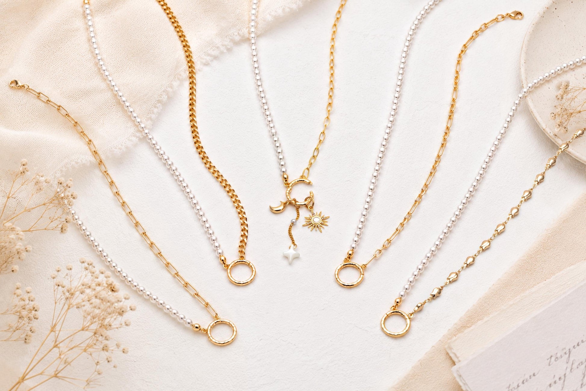 Charm Holder Necklace, Pearl Chain Necklace, Interchangeable Pendant Necklace, DIY Jewelry Base Necklace (#LK-628)