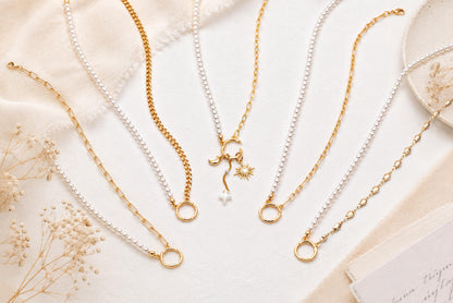 Charm Holder Necklace, Pearl Chain Necklace, Interchangeable Pendant Necklace, DIY Jewelry Base Necklace (#LK-628)