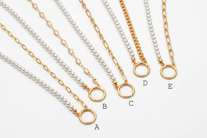Charm Holder Necklace, Pearl Chain Necklace, Interchangeable Pendant Necklace, DIY Jewelry Base Necklace (#LK-628)
