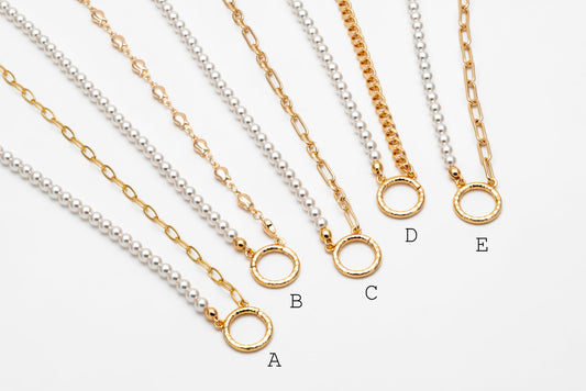 Charm Holder Necklace, Pearl Chain Necklace, Interchangeable Pendant Necklace, DIY Jewelry Base Necklace (#LK-628)