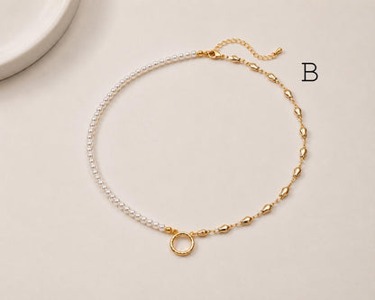 Charm Holder Necklace, Pearl Chain Necklace, Interchangeable Pendant Necklace, DIY Jewelry Base Necklace (#LK-628)