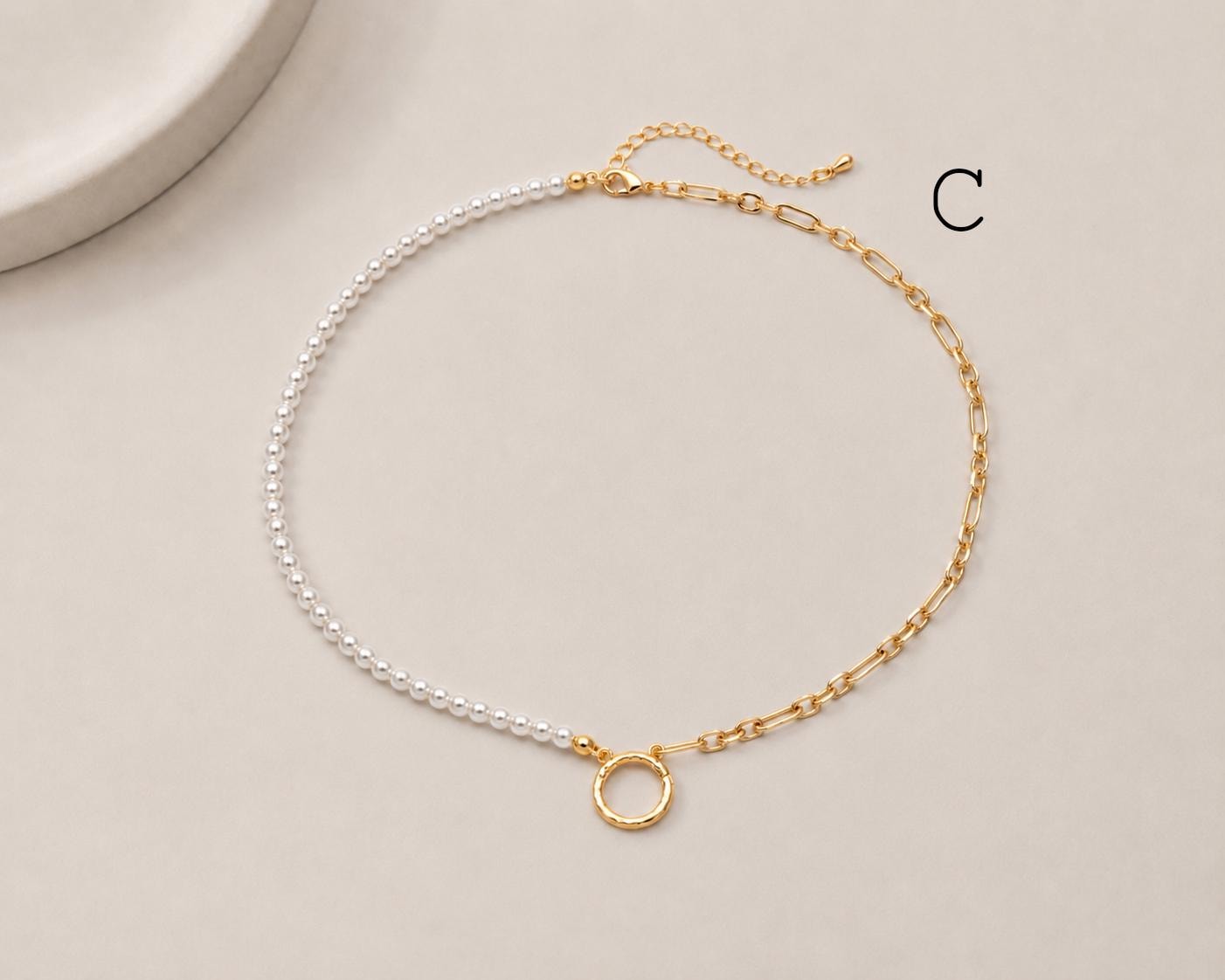 Charm Holder Necklace, Pearl Chain Necklace, Interchangeable Pendant Necklace, DIY Jewelry Base Necklace (#LK-628)