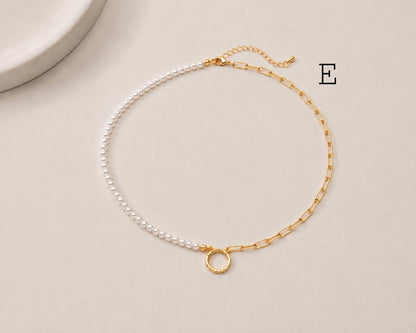 Charm Holder Necklace, Pearl Chain Necklace, Interchangeable Pendant Necklace, DIY Jewelry Base Necklace (#LK-628)