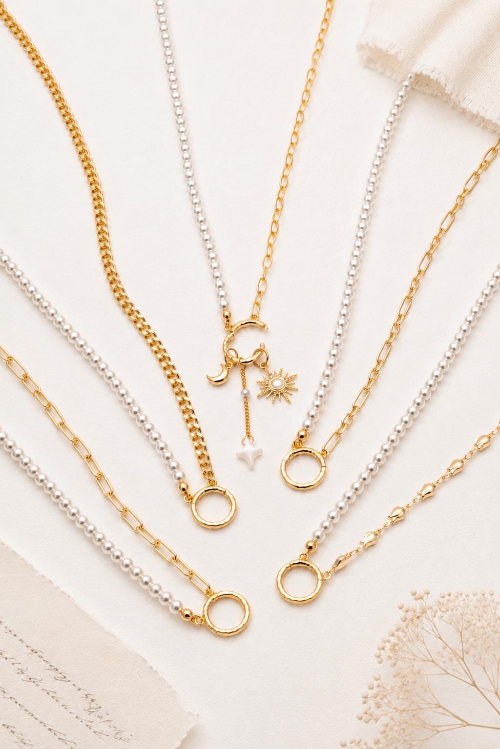 Charm Holder Necklace, Pearl Chain Necklace, Interchangeable Pendant Necklace, DIY Jewelry Base Necklace (#LK-628)