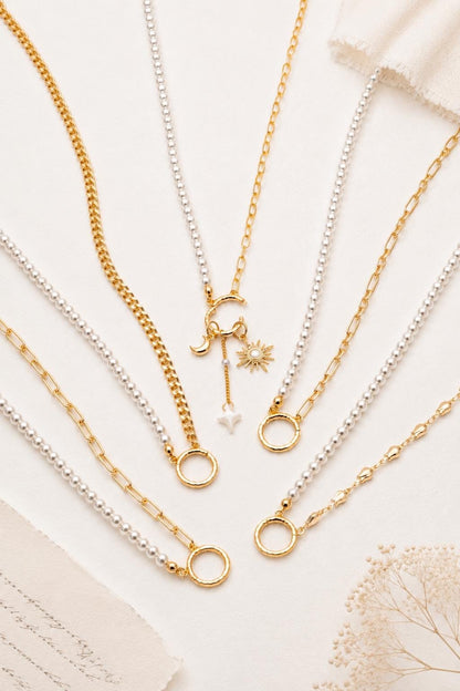Charm Holder Necklace, Pearl Chain Necklace, Interchangeable Pendant Necklace, DIY Jewelry Base Necklace (#LK-628)