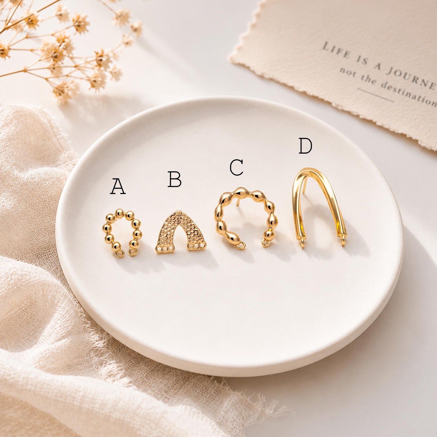 10pcs Gold U-Shaped Earring with 2 Loops, 18K Gold plated Brass Stud Earrings (GB-3226)