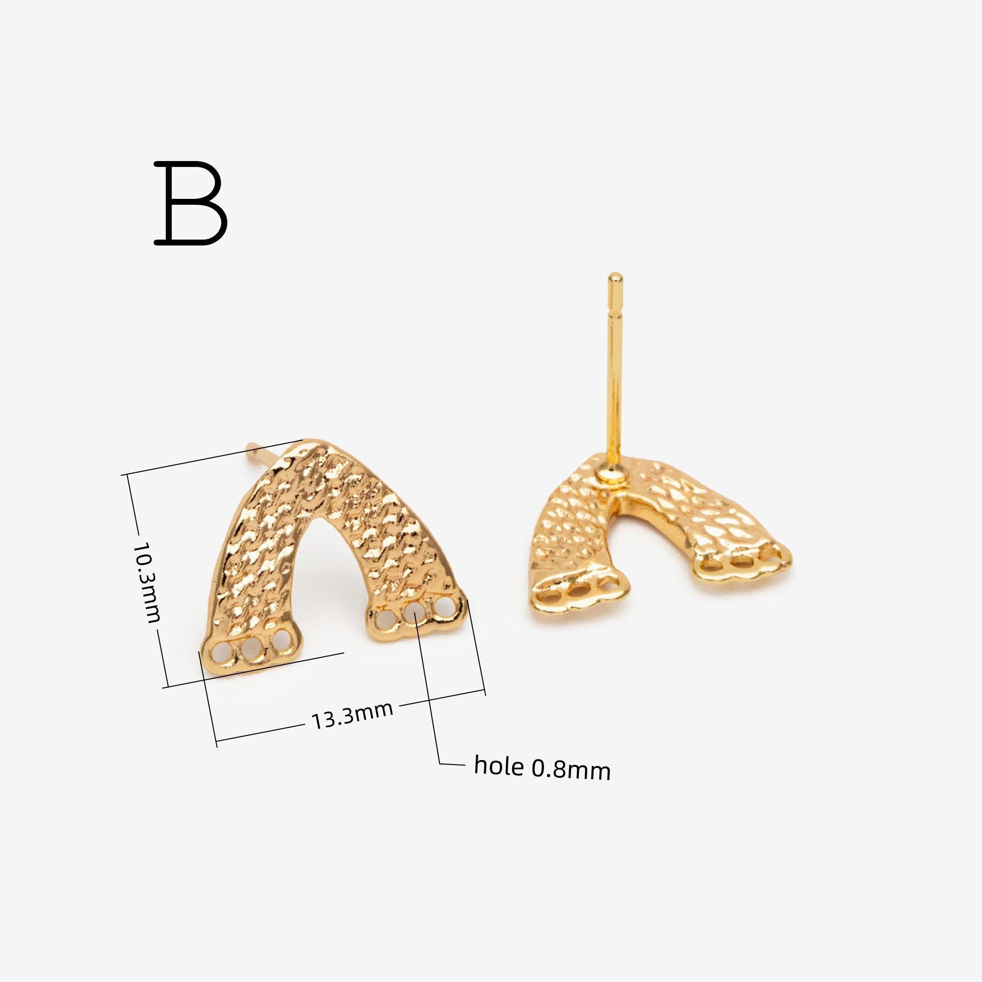 10pcs Gold U-Shaped Earring with 2 Loops, 18K Gold plated Brass Stud Earrings (GB-3226)