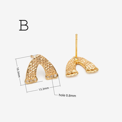 10pcs Gold U-Shaped Earring with 2 Loops, 18K Gold plated Brass Stud Earrings (GB-3226)