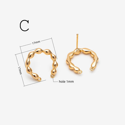 10pcs Gold U-Shaped Earring with 2 Loops, 18K Gold plated Brass Stud Earrings (GB-3226)