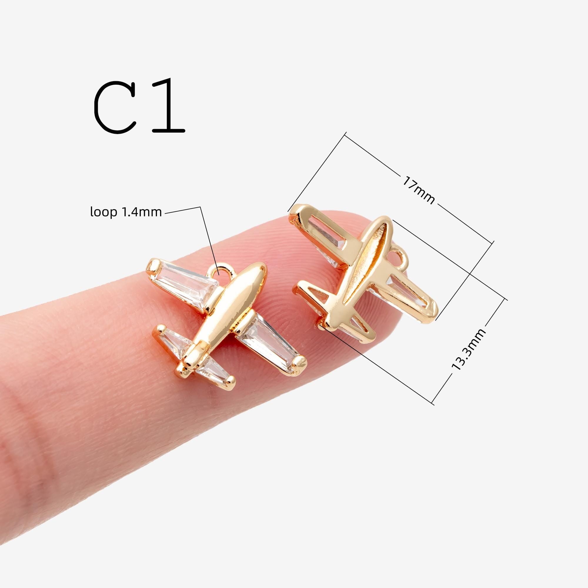 4pcs Gold Airplane Charms, 18K Gold plated Brass, Mini Plane Pendants (GB-2471)