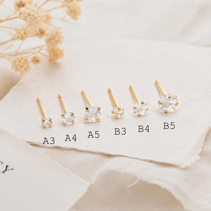 10pcs Micro Pave CZ Square Ear Posts, Real Gold Plated Brass Geometric Earring Studs (GB-3014)