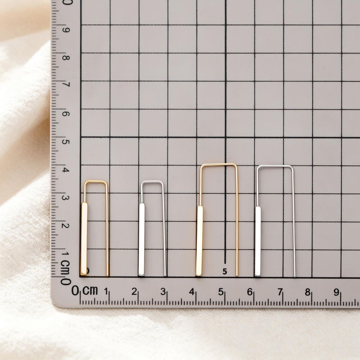 Gold/ Silver Tone Cube Ear Hooks 34x10mm, Gold/ Rhodium plated Brass Square Bar Earwires, Minimalist Earring Components (GB-2732)