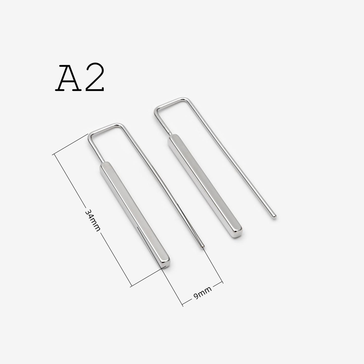 Gold/ Silver Tone Cube Ear Hooks 34x10mm, Gold/ Rhodium plated Brass Square Bar Earwires, Minimalist Earring Components (GB-2732)