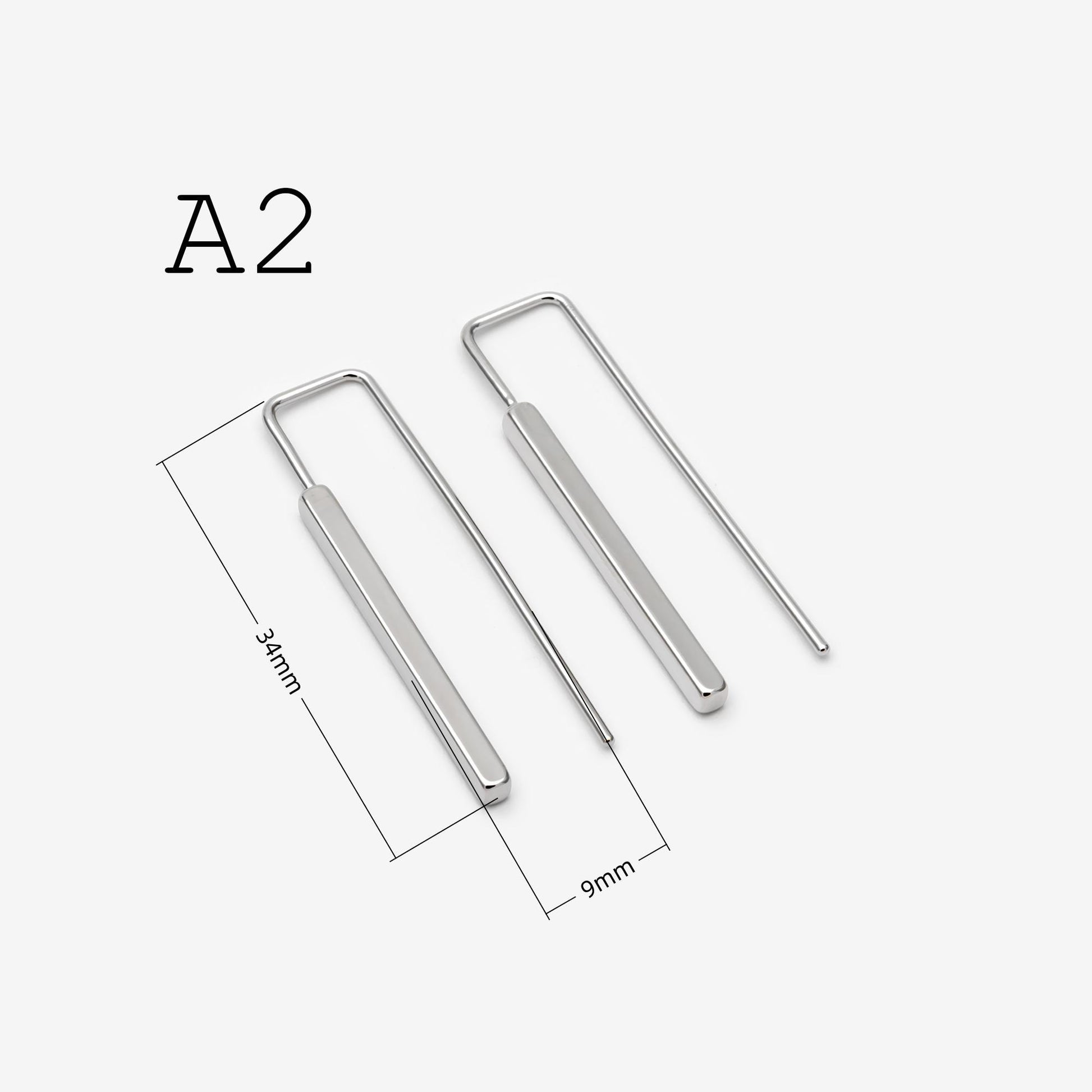 Gold/ Silver Tone Cube Ear Hooks 34x10mm, Gold/ Rhodium plated Brass Square Bar Earwires, Minimalist Earring Components (GB-2732)