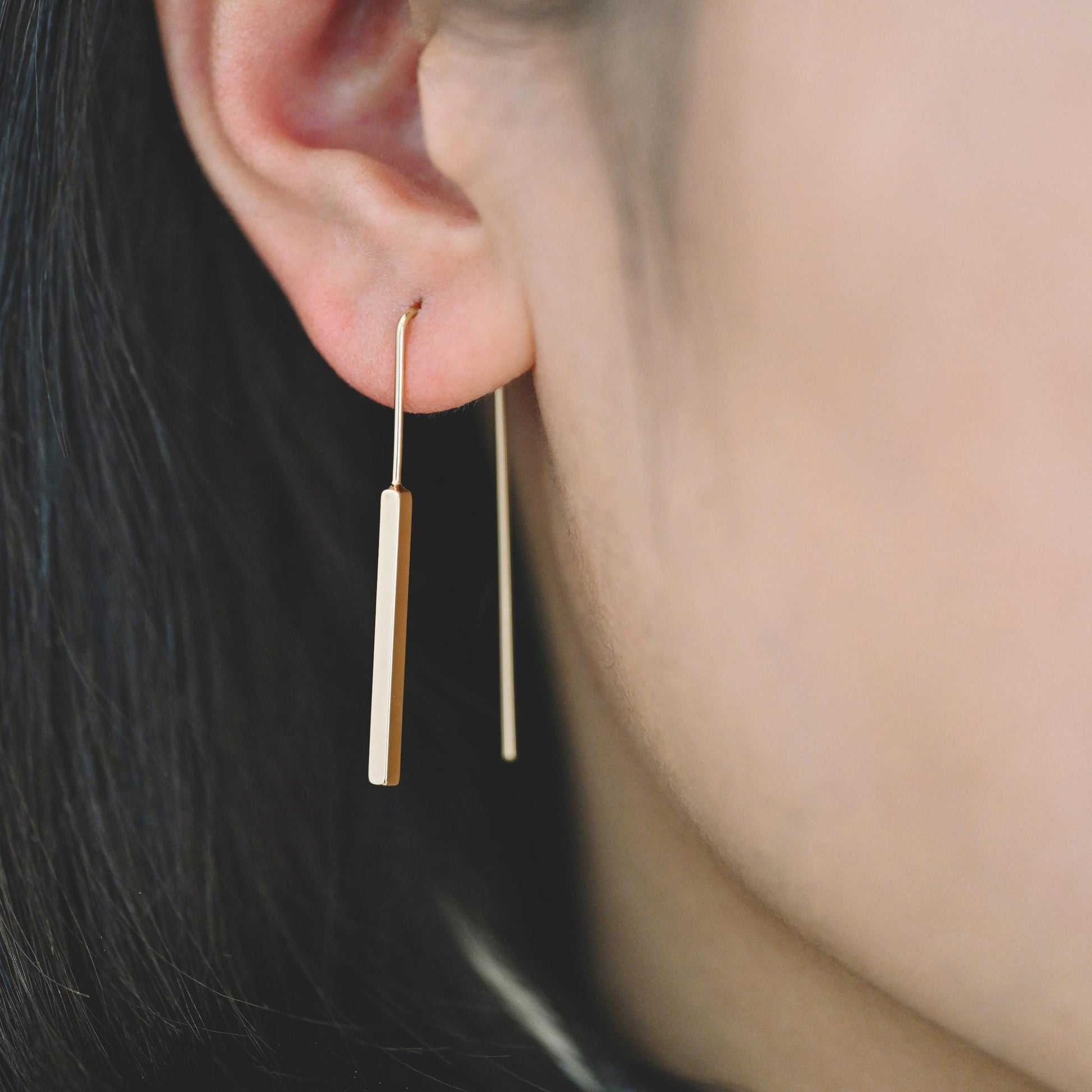 10pcs Gold/ Silver Tone Cube Ear Hooks 34x10mm, Gold/ Rhodium plated Brass Square Bar Earwires, Minimalist Earring Components (GB-2732)