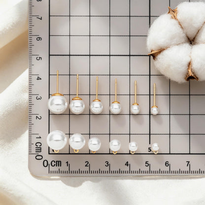 4pcs Quality Glass Pearl Stud Earrings 4-10mm, 18K Gold plated Brass Ear Posts (#GB-4781)