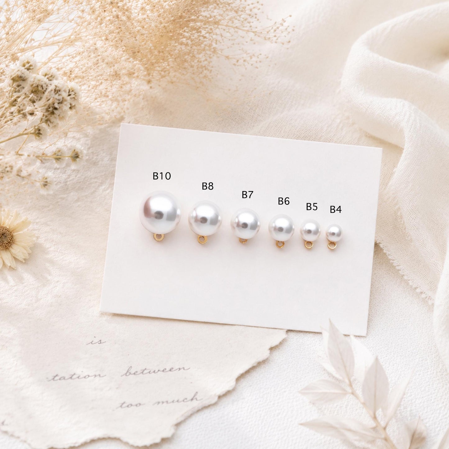 4pcs Quality Glass Pearl Stud Earrings 4-10mm, 18K Gold plated Brass Ear Posts (#GB-4781)