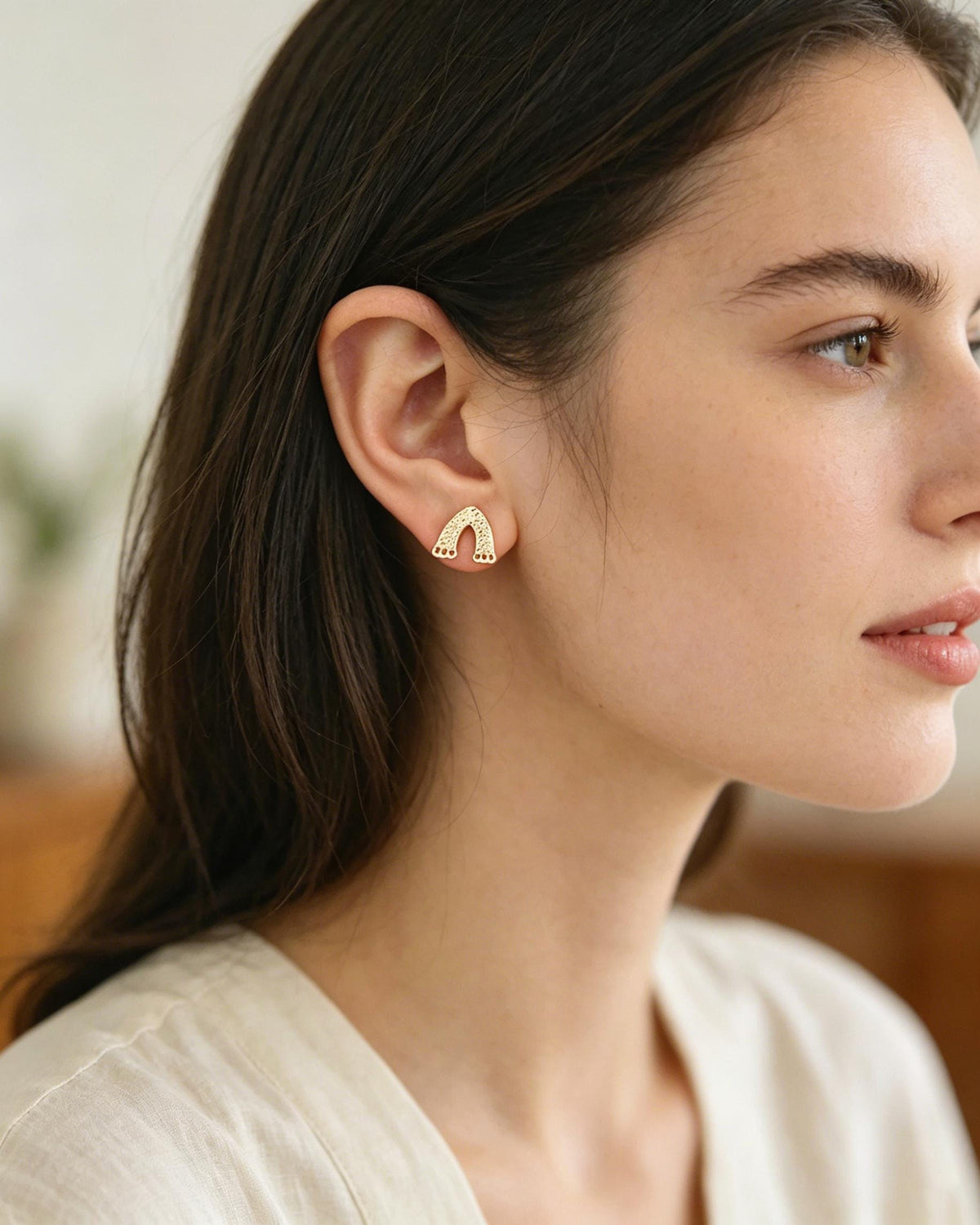10pcs Gold U-Shaped Earring with 2 Loops, 18K Gold plated Brass Stud Earrings (GB-3226)