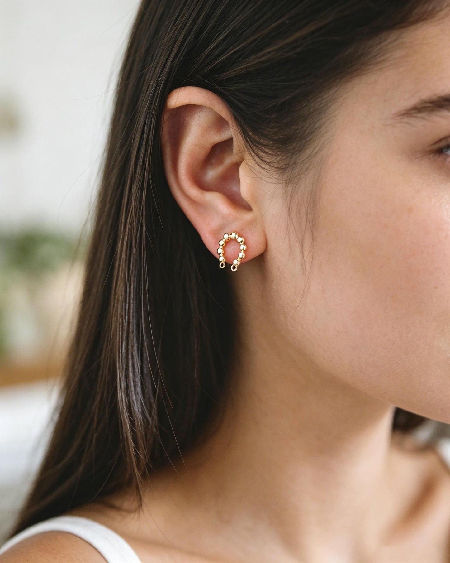 10pcs Gold U-Shaped Earring with 2 Loops, 18K Gold plated Brass Stud Earrings (GB-3226)