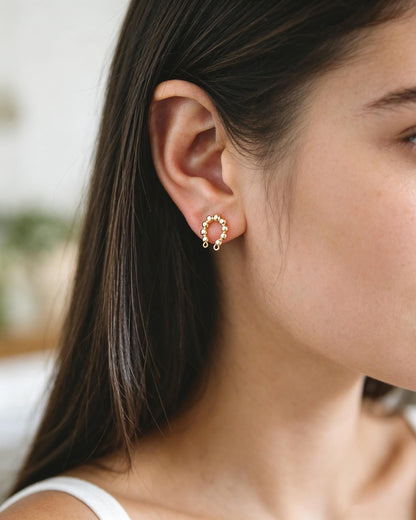 10pcs Gold U-Shaped Earring with 2 Loops, 18K Gold plated Brass Stud Earrings (GB-3226)