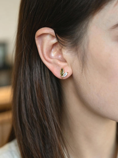 4pcs CZ Pave Flower Heart Earring with Loop, Gold Plated Brass leaf Stud Earrings, Dainty Earring, Wholesale Supplies (GB-314)