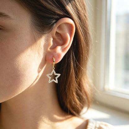 10pcs Gold/ Silver Tone Zircon Star Charms , Real Gold/ Rhodium plated Brass, Lead Nickel Free (GB-162)