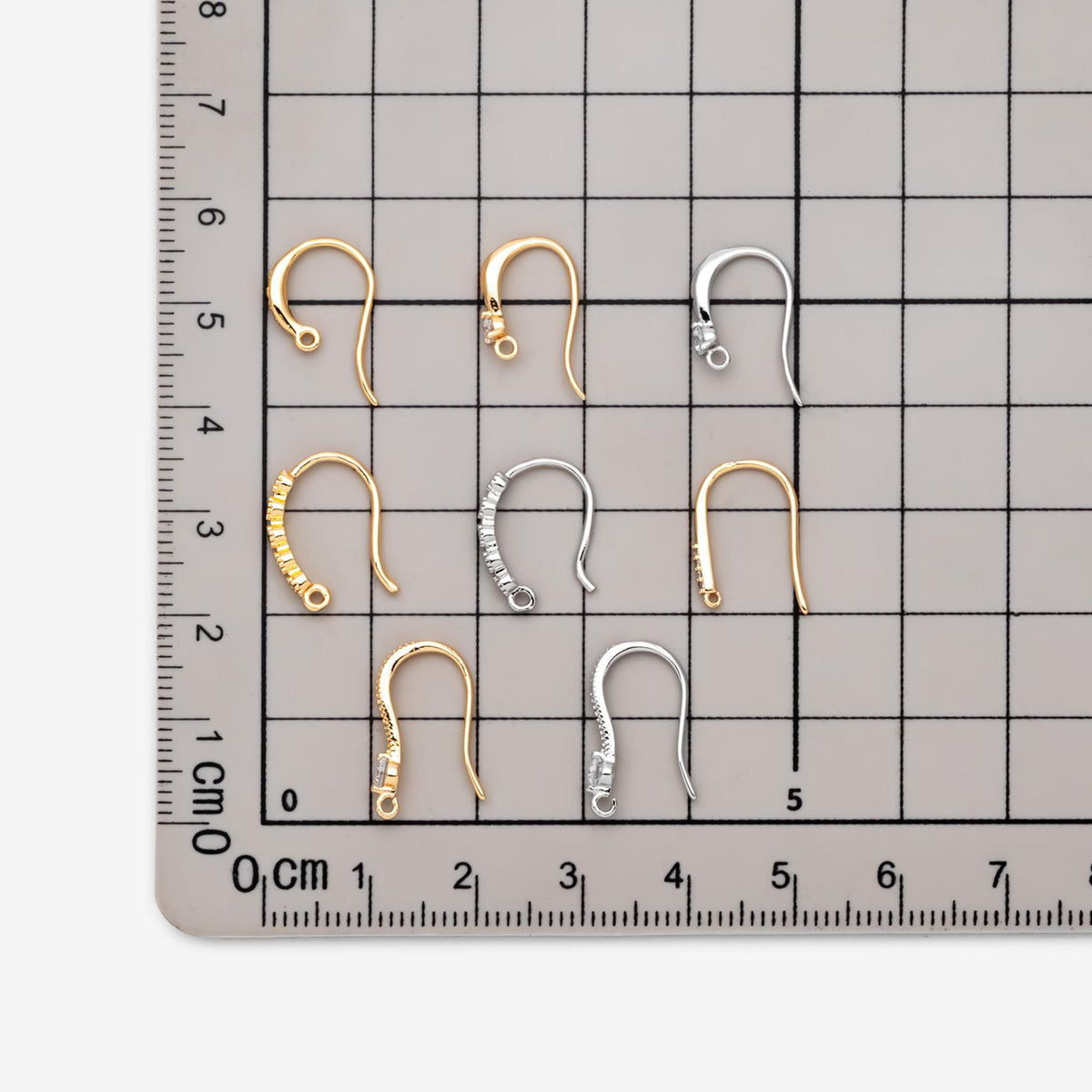 10pcs CZ Pave Gold/ Silver Earring Hooks , Real Gold/ Rhodium Plated Brass Earwires (GB-317)
