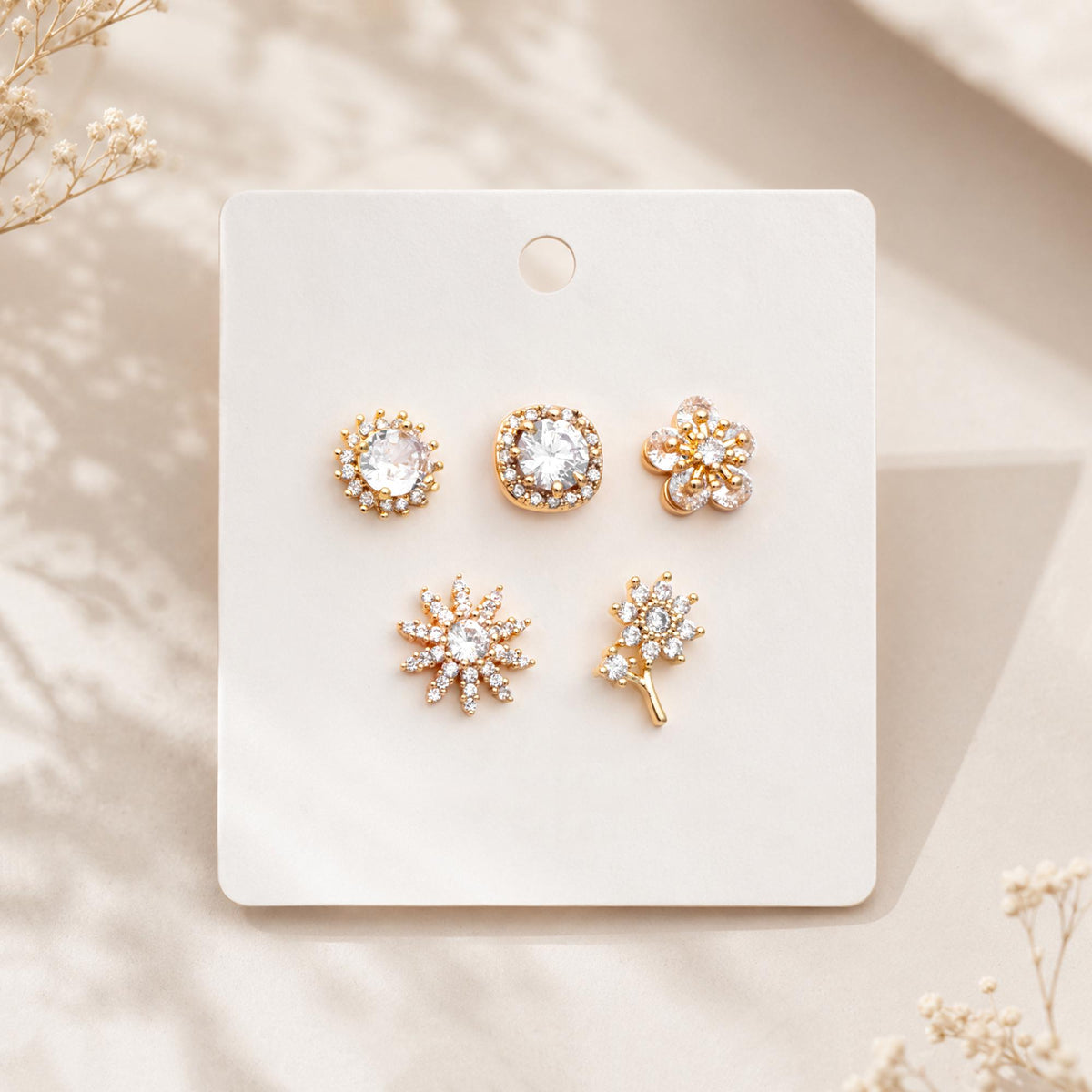 4pcs CZ Pave Gold Flower Earrings, Gold Plated Brass, Jewelry Making, Diy Material, Jewelry Supplies (GB-3371)