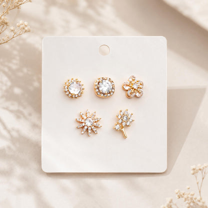 4pcs CZ Pave Gold Flower Earrings, Gold Plated Brass, Jewelry Making, Diy Material, Jewelry Supplies (GB-3371)