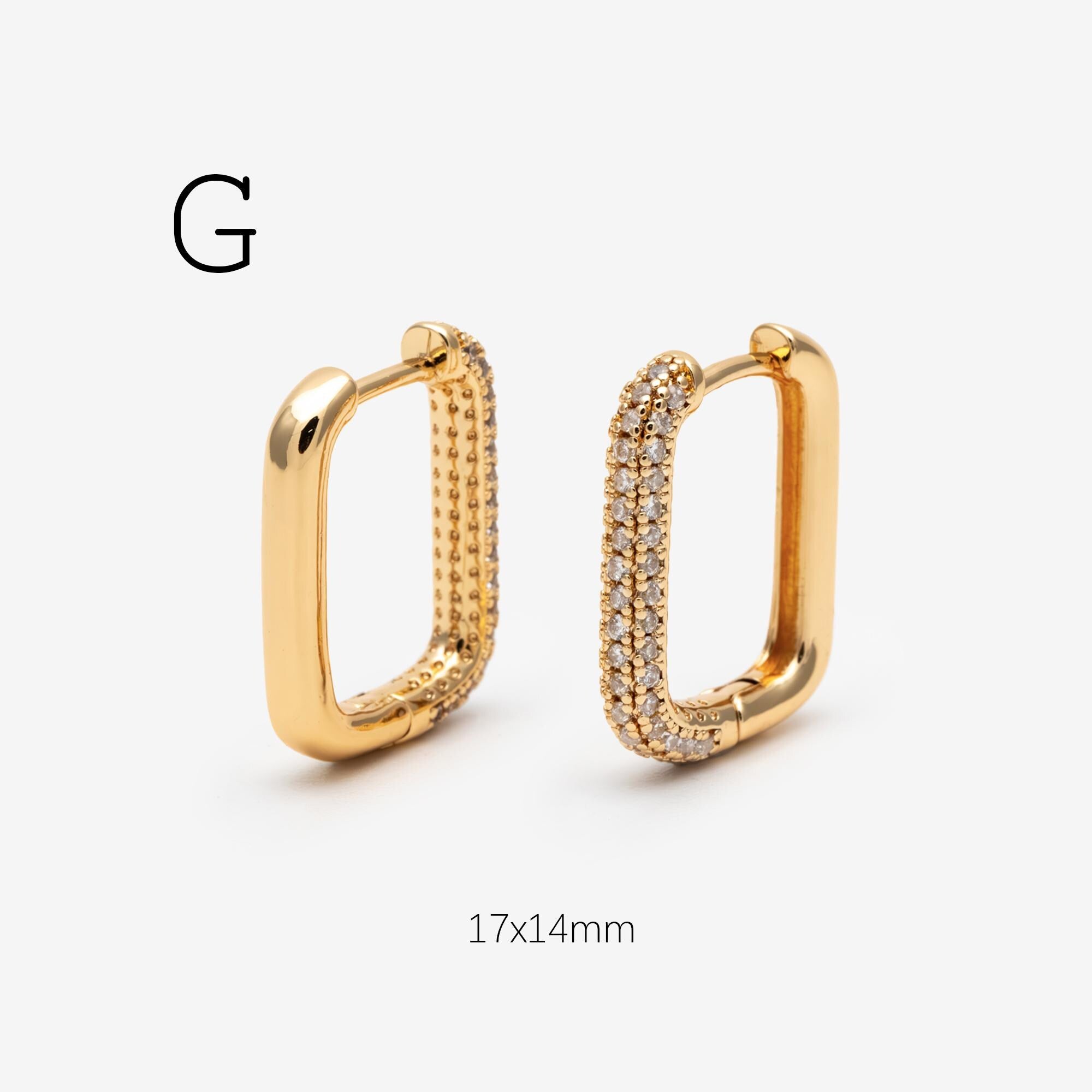 4pcs CZ Paved Polygon Hoop Earrings, Geometric Huggie Earrings, Minimalist Hoop Earrings (GB-2398)
