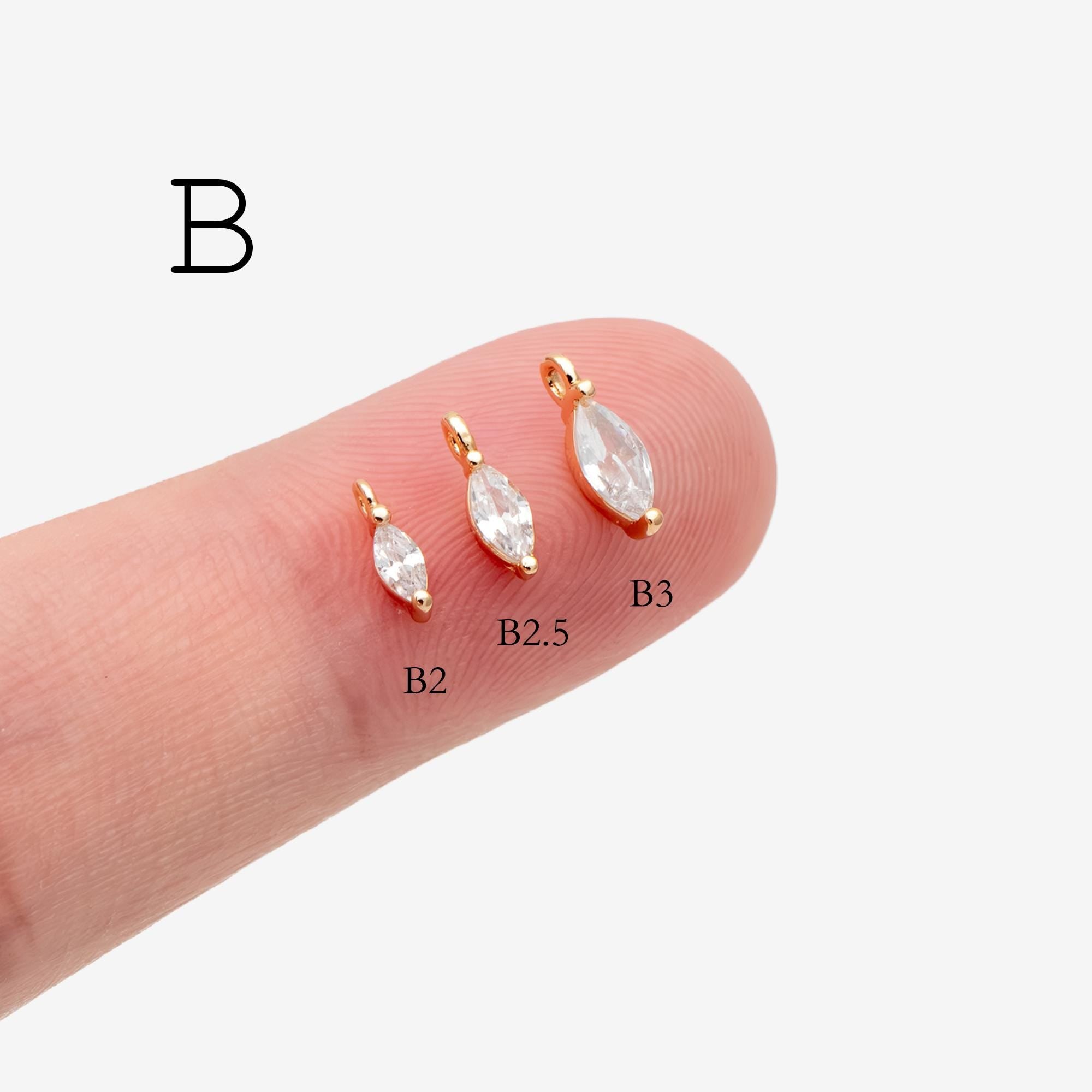10pcs CZ pave Gold/ Silver tone Tiny Gold Leaf Charm, Gold/ Rhodium plated Brass, Horse Eye Charm (GB-1023)