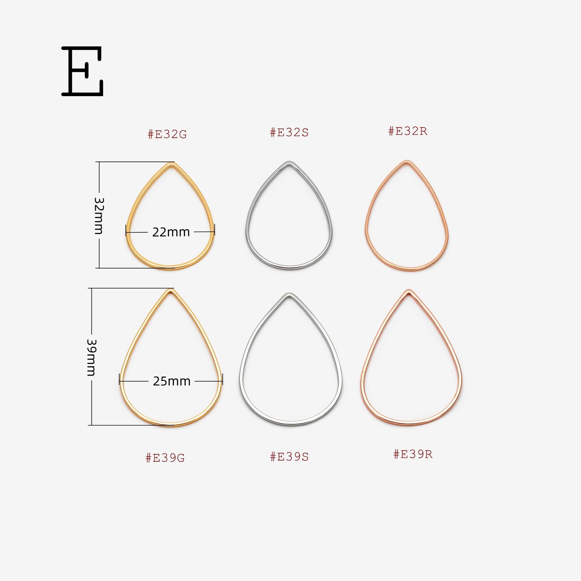 10pcs Gold/ Silver/ Rose Gold Teardrop Link Connector Charms 32/ 38mm, Gold/ Rhodium plated Brass Geometric Shape Pendants (GB-097)