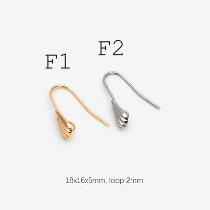 10pcs Gold/ Rhodium plated Brass Earring Hook with Loop, Simple Earwires Earring Components (GB-3040)