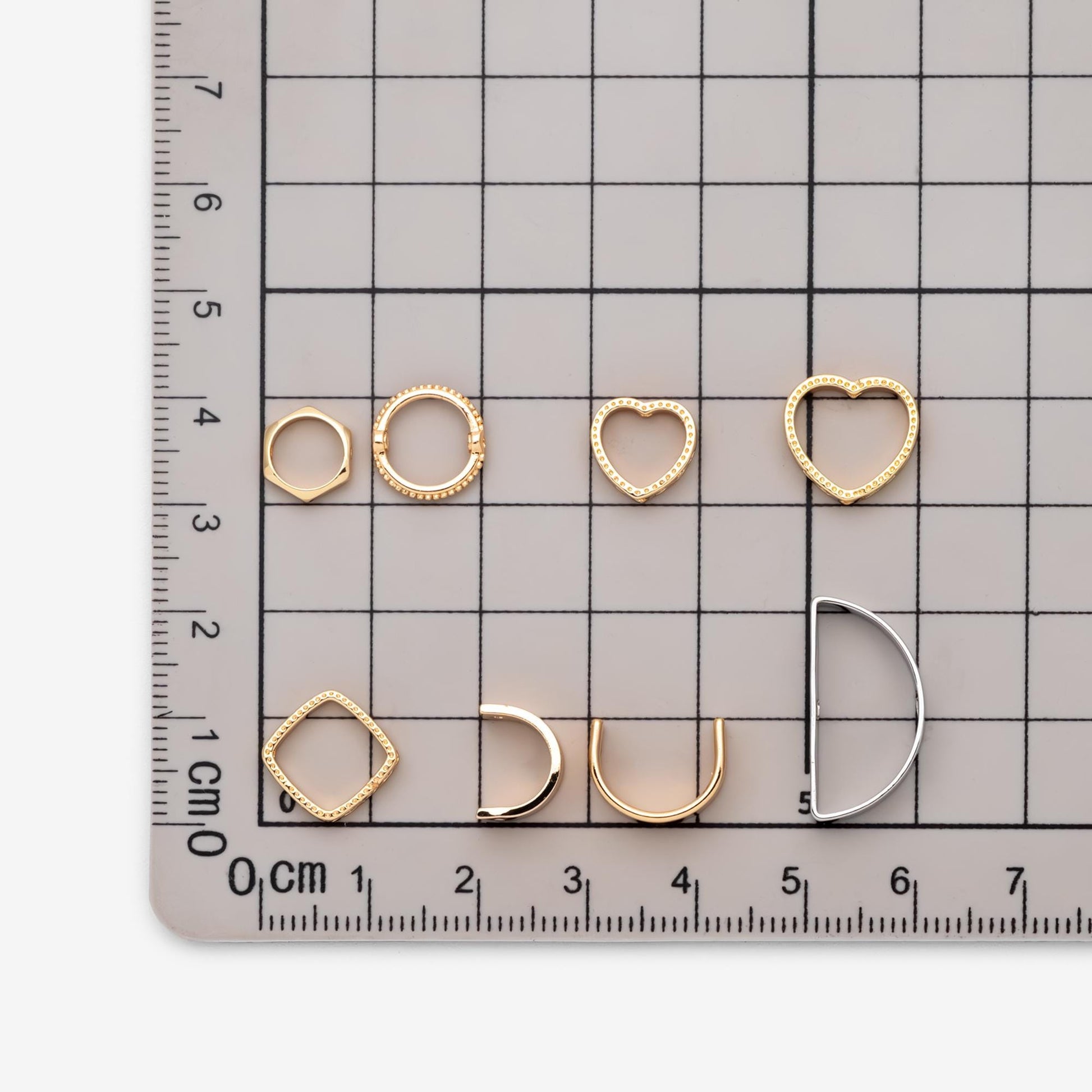 10pcs Gold Round Bead Frame Charms, Real Gold plated Brass Half Ring Connectors, Inner 8.5/ 9.8mm (GB-112)