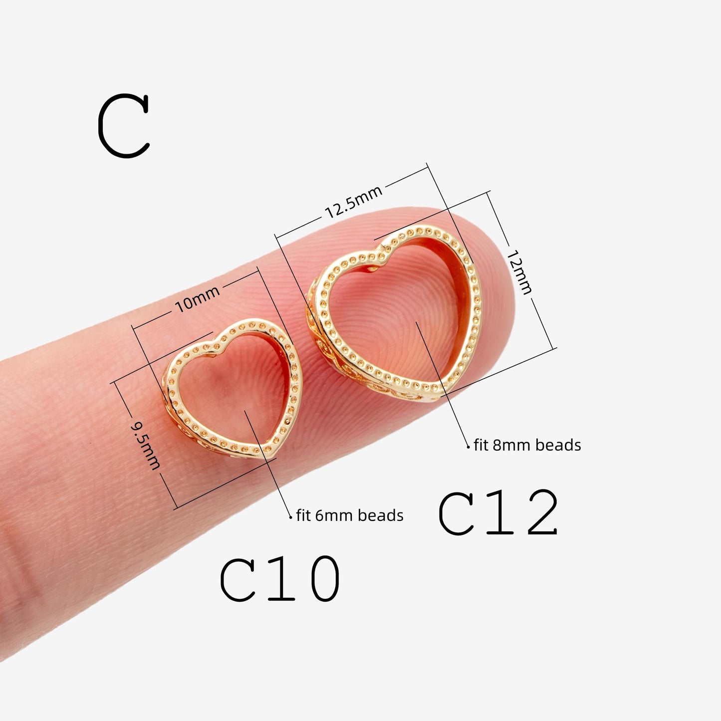 10pcs Gold Round Bead Frame Charms, Real Gold plated Brass Half Ring Connectors, Inner 8.5/ 9.8mm (GB-112)