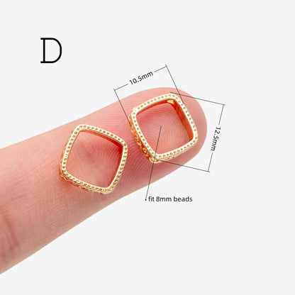 10pcs Gold Geometric Bead Frame Charms, Real Gold plated Brass Geometric Link Connectors (GB-112)