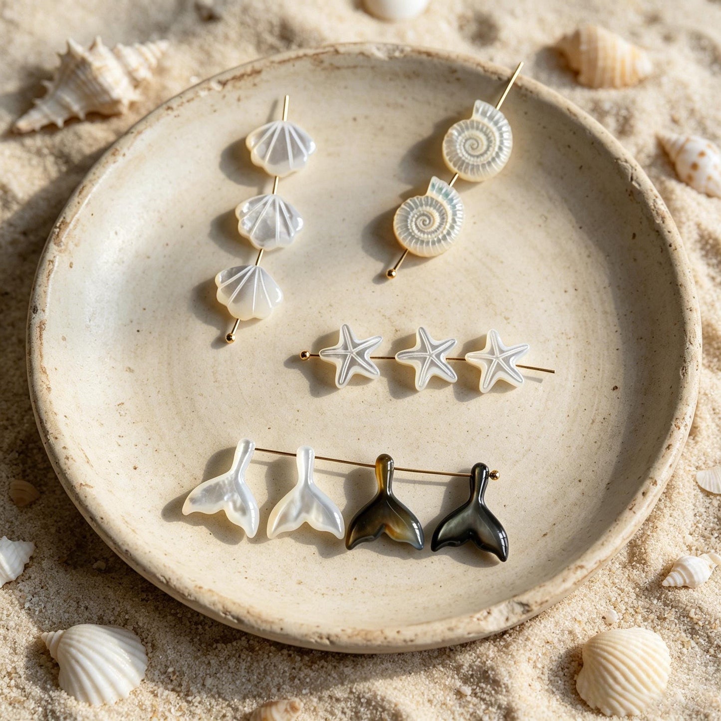 4pcs Single-Sided Carved Shell Beads, Mother of Pearl Animal & Sea Shapes for DIY Bracelet, Handmade Jewelry (BK-006)