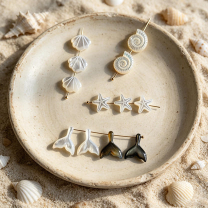 4pcs Single-Sided Carved Shell Beads, Mother of Pearl Animal & Sea Shapes for DIY Bracelet, Handmade Jewelry (BK-006)