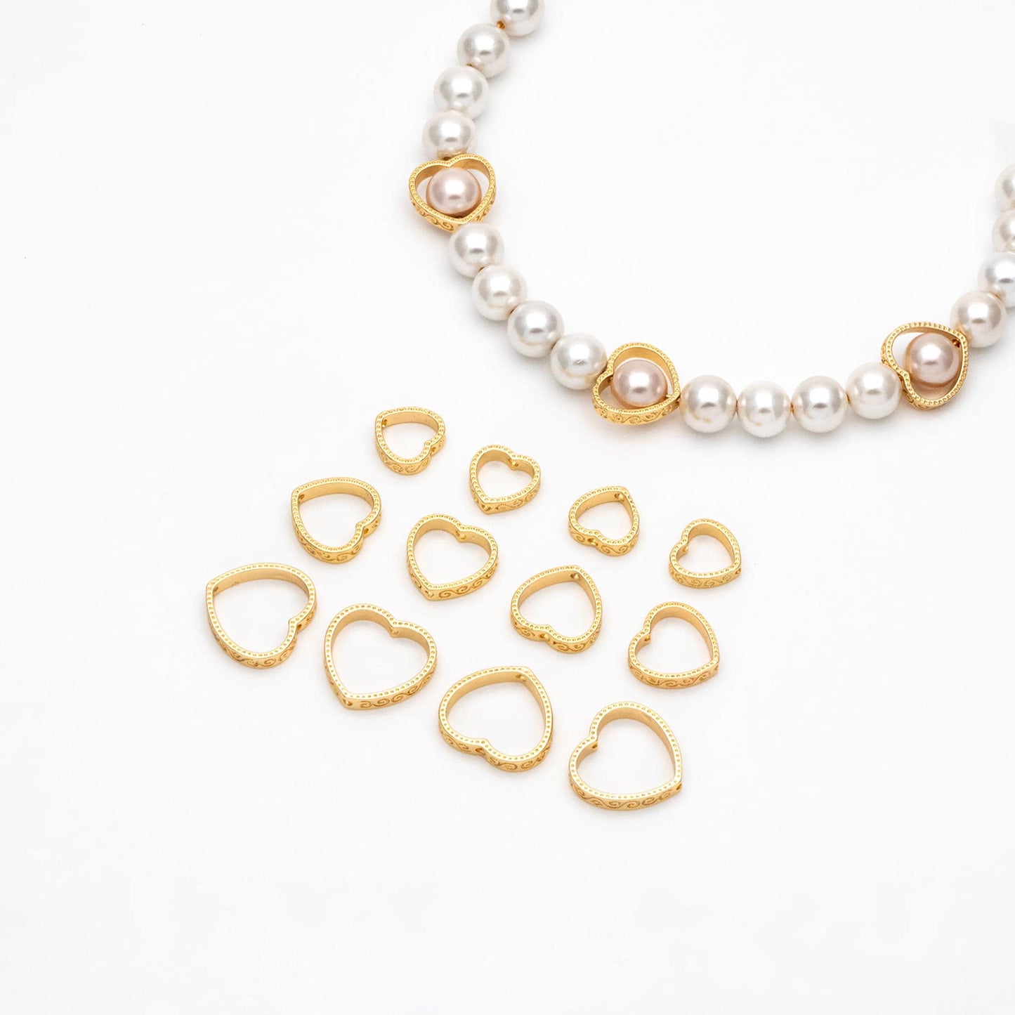 10pcs Gold Round Bead Frame Charms, Real Gold plated Brass Half Ring Connectors, Inner 8.5/ 9.8mm (GB-112)