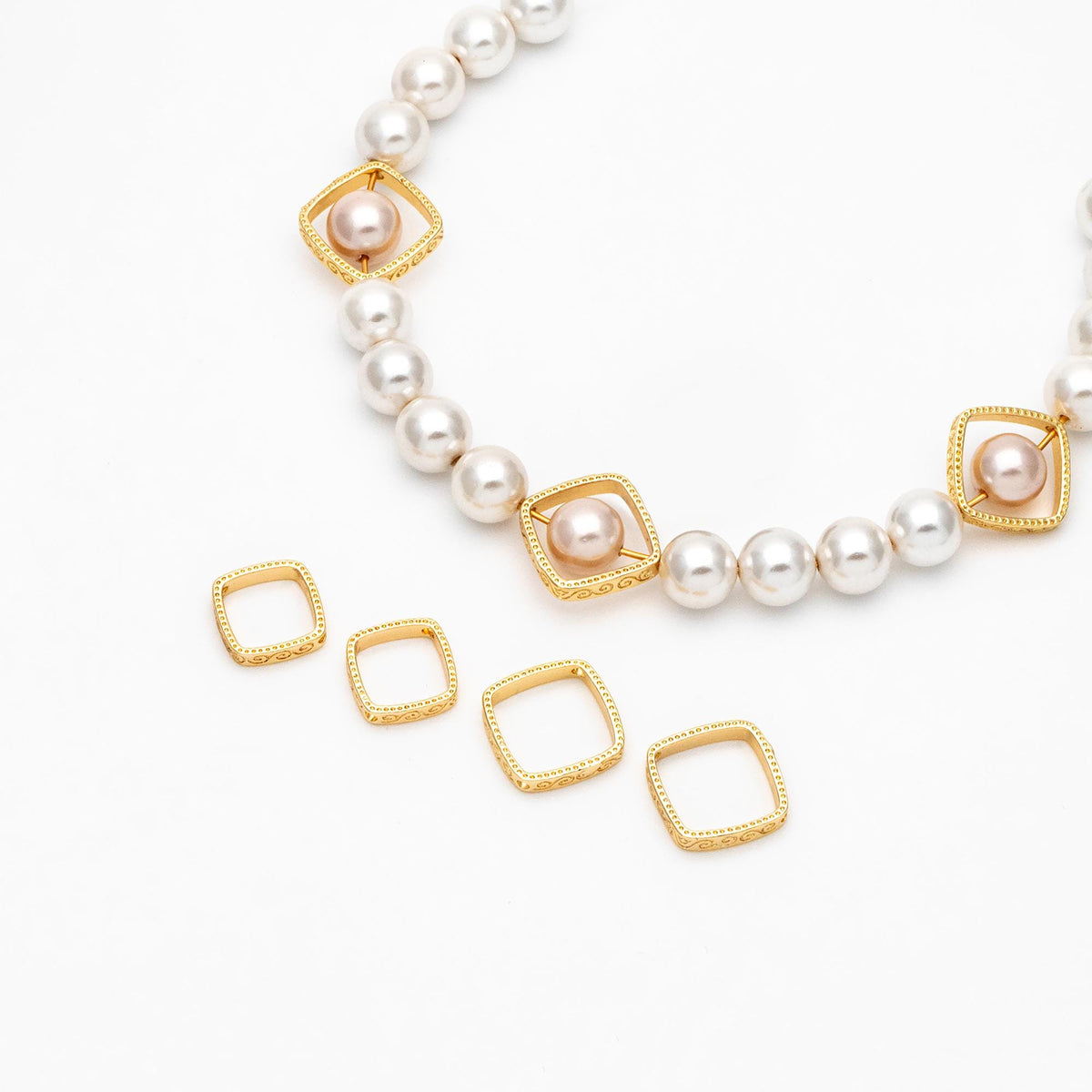 10pcs Gold Geometric Bead Frame Charms, Real Gold plated Brass Geometric Link Connectors (GB-112)