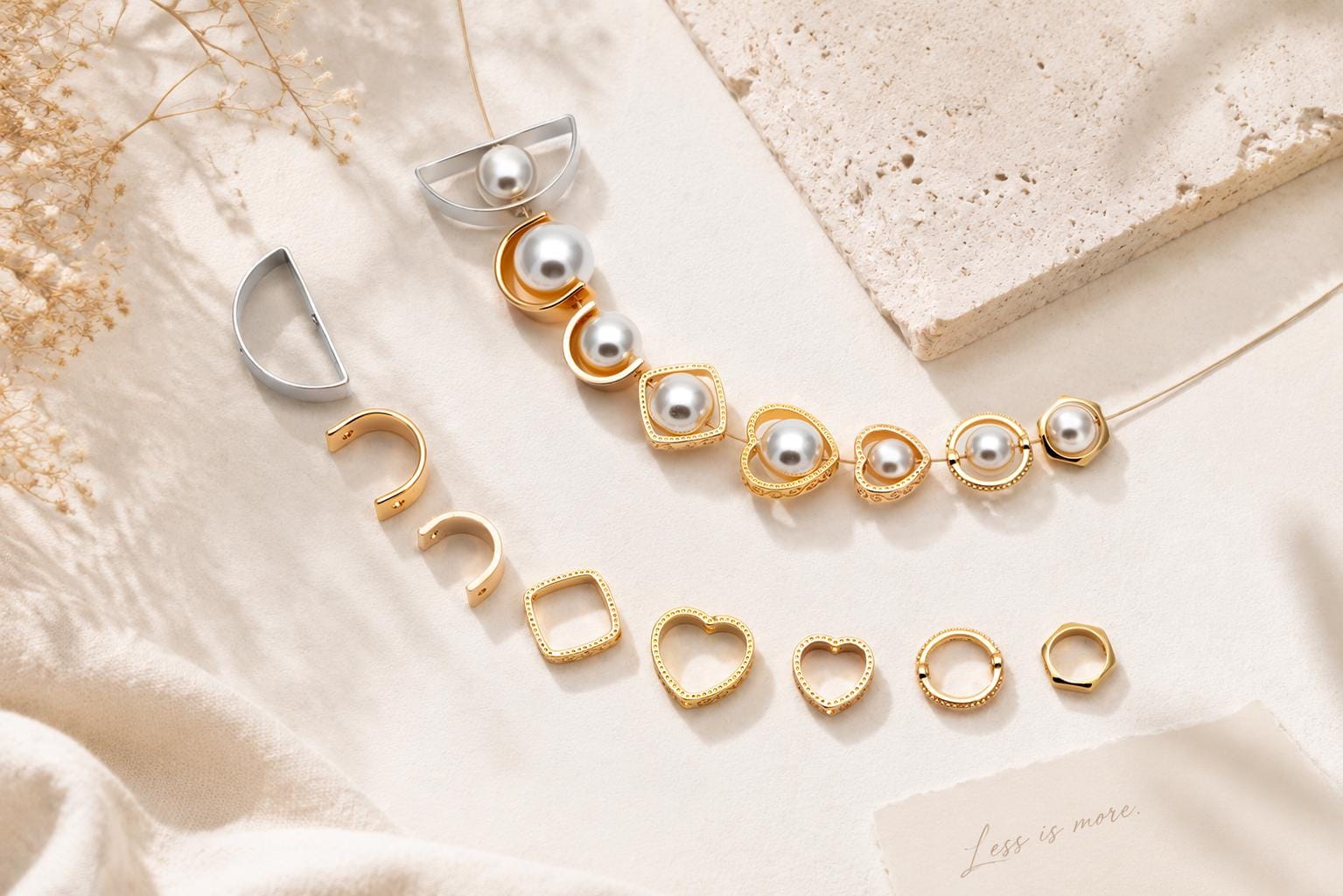 10pcs Gold Round Bead Frame Charms, Real Gold plated Brass Half Ring Connectors, Inner 8.5/ 9.8mm (GB-112)