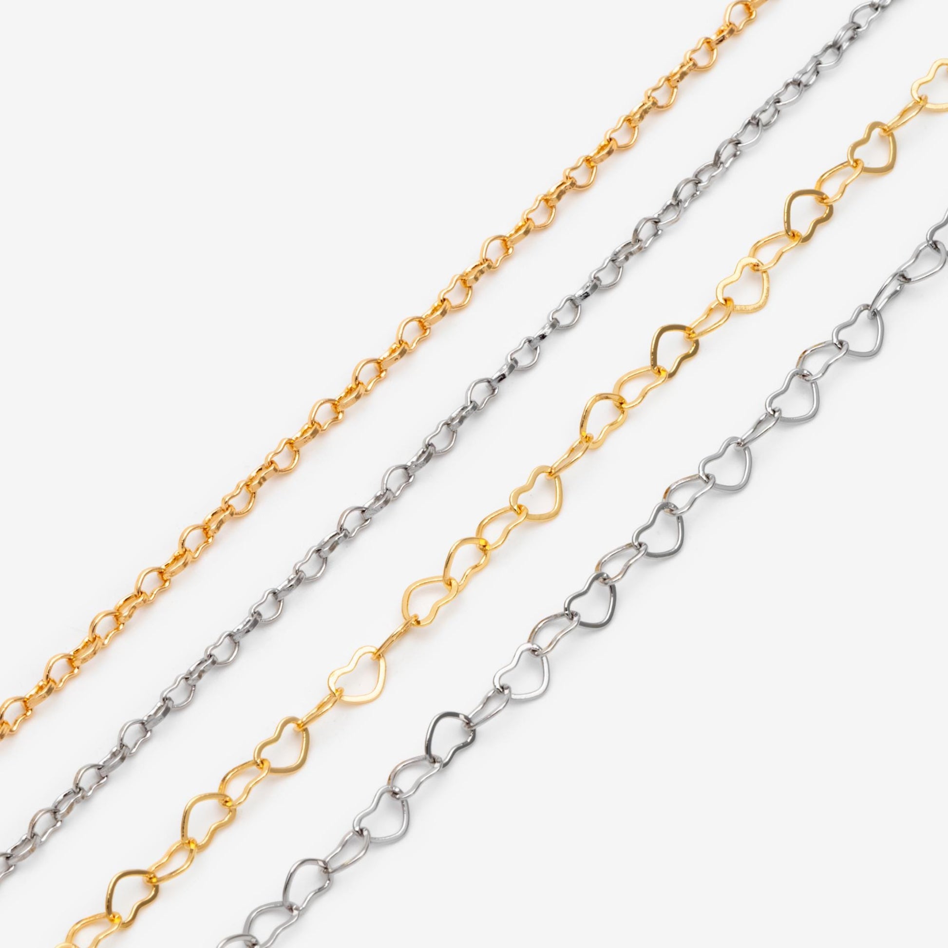 Gold plated Brass Heart Chains 2.2mm, DIY Necklace Chain Findings Wholesale (#LK-278)/ 1 Meter=3.3 ft