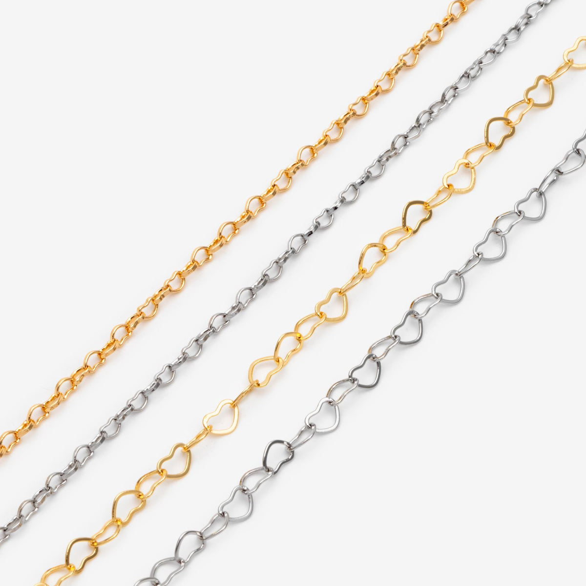 Gold/ Silver tone Heart Chains, Gold/ Rhodium plated Brass, DIY Necklace Chain Findings Wholesale (#LK-105)/ 1 Meter=3.3 ft