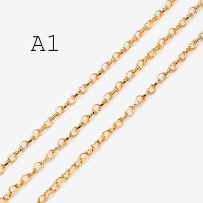 Gold plated Brass Heart Chains 2.2mm, DIY Necklace Chain Findings Wholesale (#LK-278)/ 1 Meter=3.3 ft