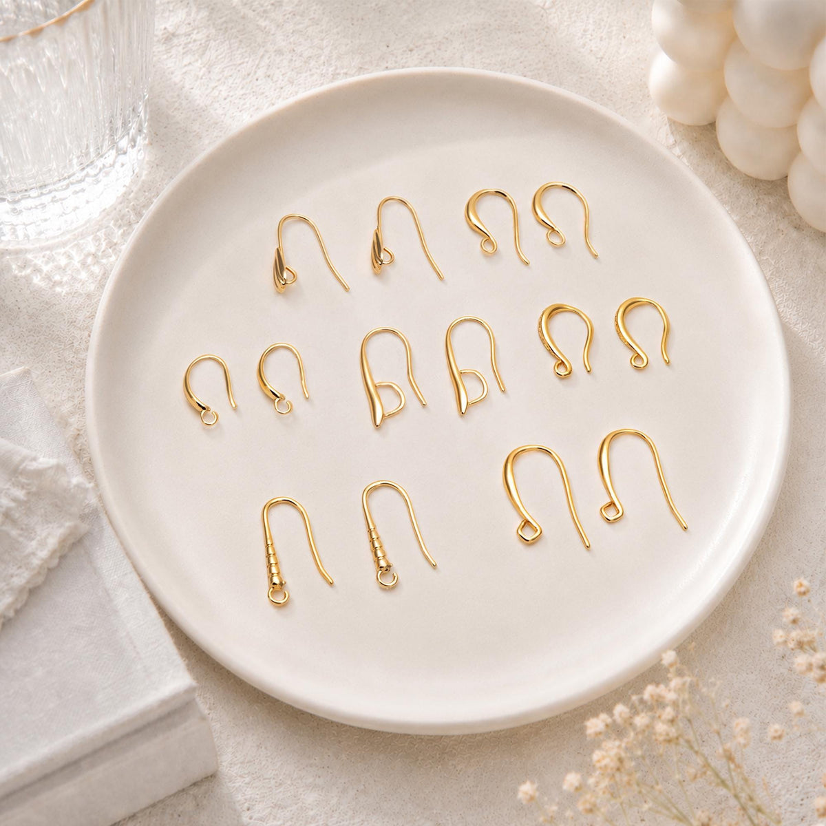 10pcs Gold/ Rhodium plated Brass Earring Hook with Loop, Simple Earwires Earring Components (GB-3040)
