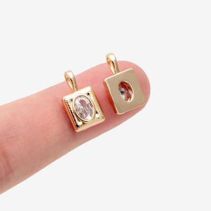 4pcs CZ Pave Gold Rectangle Charm, Necklace Pendant, Jewelry Making, Jewelry Supplies (GB-4779)