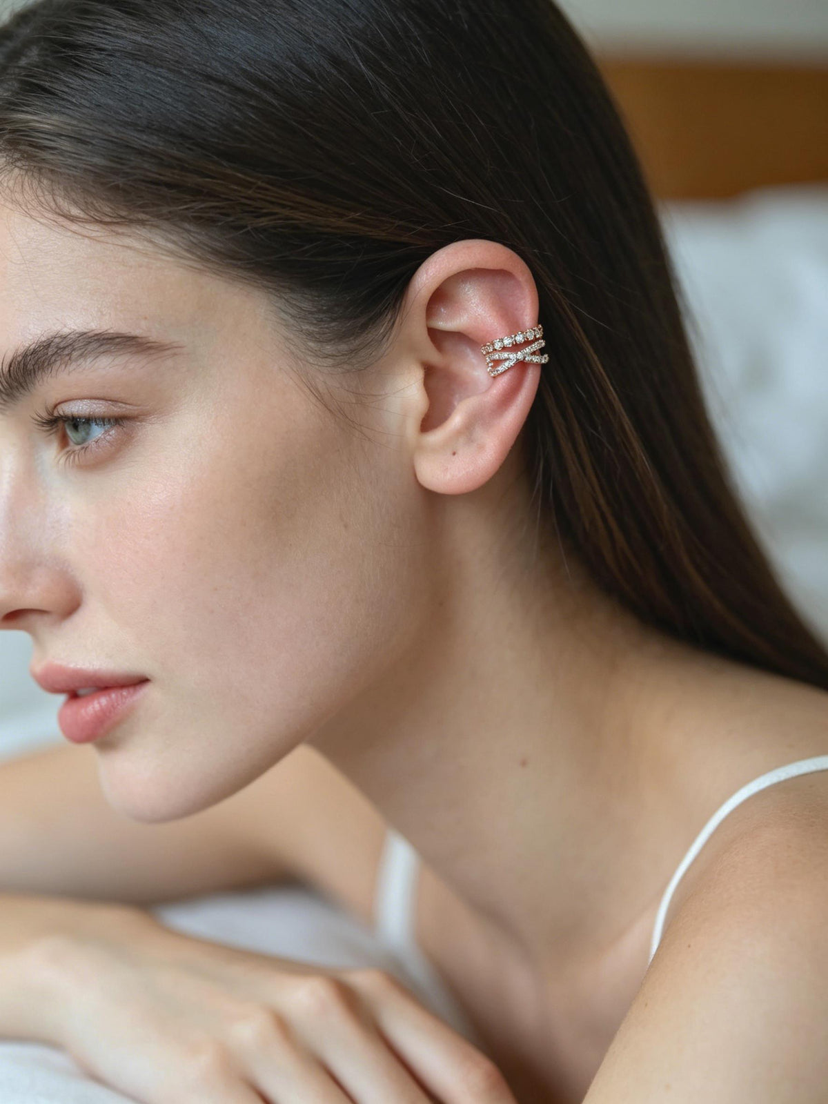 4pcs CZ Pave Gold Ear Cuffs, Dainty Ear Cuff, Delicate Ear Cuff, Ear Cuff No Piercing (GB-1335)